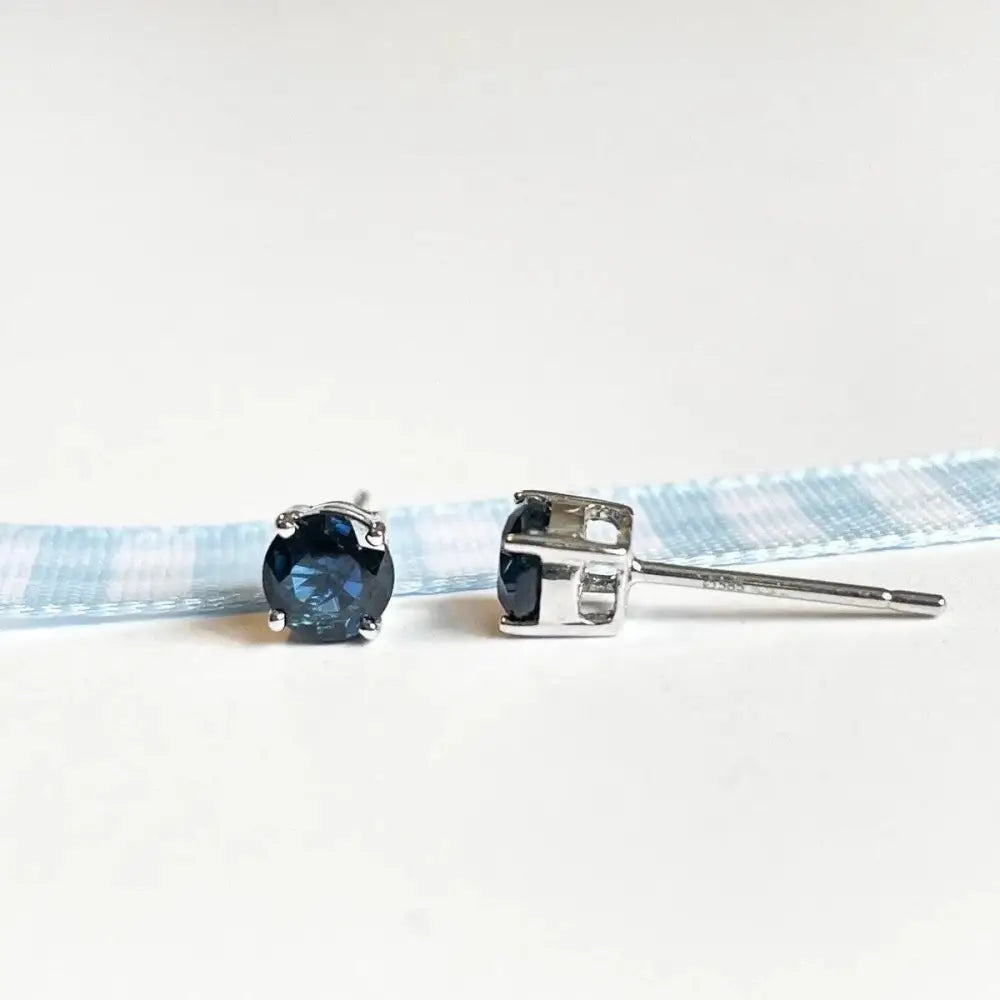 Stunning 14K Solid Gold Sapphire Stud Earrings - Genuine Round Blue Gemstones for Women.