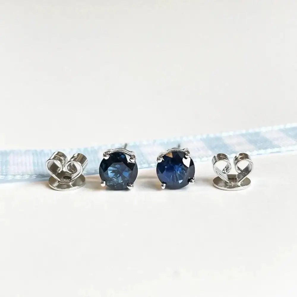 Stunning 14K Solid Gold Sapphire Stud Earrings - Genuine Round Blue Gemstones for Women.