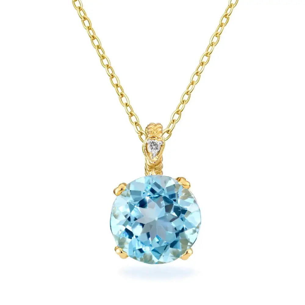Stunning 14K Solid Gold Sky Blue Topaz & Diamond Accent Charm Pendant.