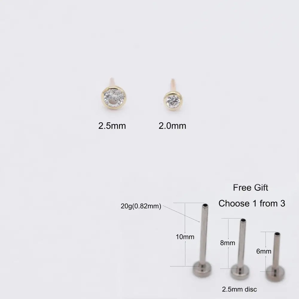 Stunning 14K Solid Gold Threadless Cartilage Stud Earring - Round Flat Back Helix Conch Labret Design.
