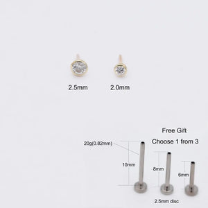 Stunning 14K Solid Gold Threadless Cartilage Stud Earring - Round Flat Back Helix Conch Labret Design.