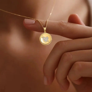Stunning 14K Solid Yellow Gold Pave CZ Heart Pendant Necklace with 18" Cable Chain.