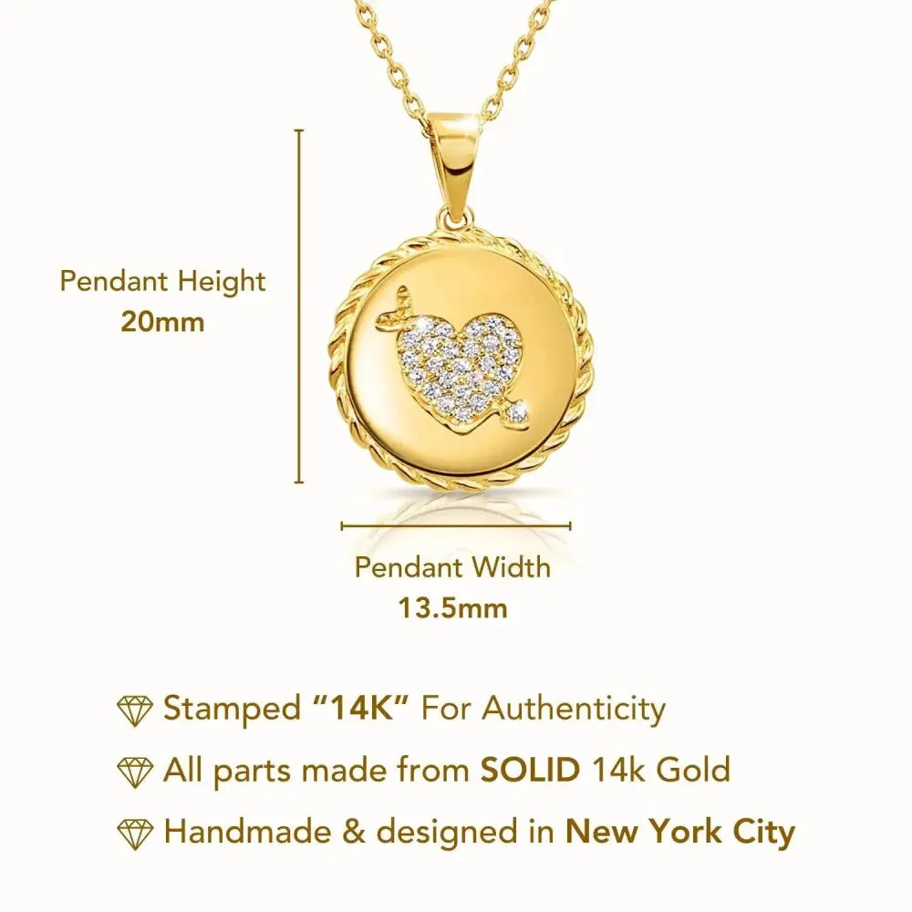 Stunning 14K Solid Yellow Gold Pave CZ Heart Pendant Necklace with 18" Cable Chain.