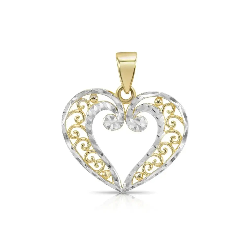 Stunning 14K Two-Tone Gold Heart Pendant Necklace with 18" Cable Chain.
