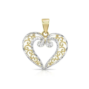 Stunning 14K Two-Tone Gold Heart Pendant Necklace with 18" Cable Chain.
