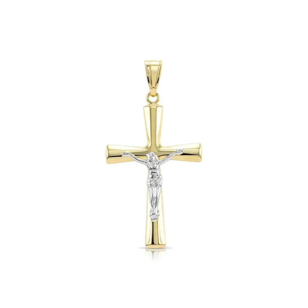 Stunning 14K Two-Tone Gold Jesus Crucifix Pendant Necklace with 18" Cable Chain.