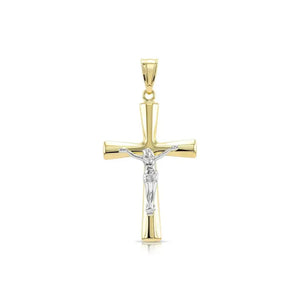 Stunning 14K Two-Tone Gold Jesus Crucifix Pendant Necklace with 18" Cable Chain.