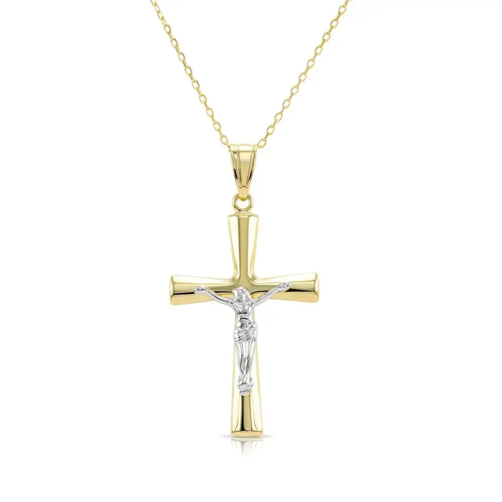 Stunning 14K Two-Tone Gold Jesus Crucifix Pendant Necklace with 18" Cable Chain.