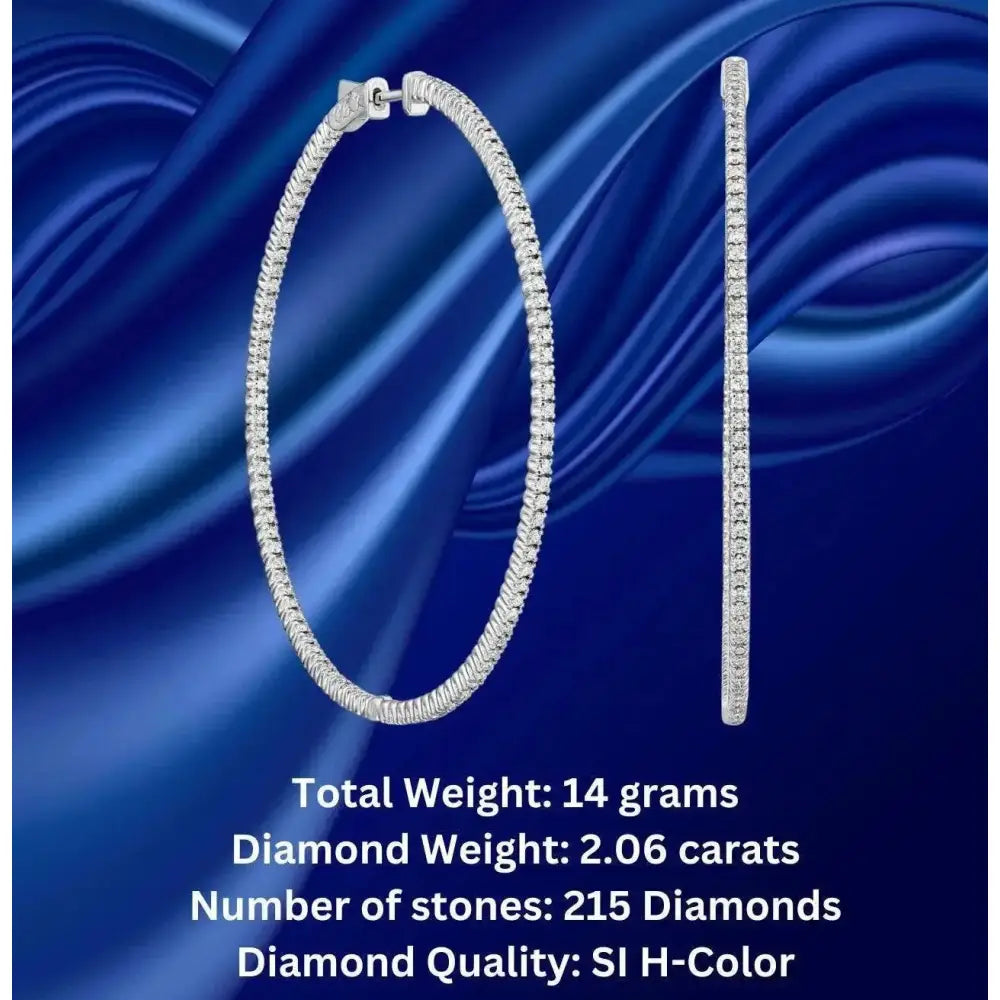 Stunning 14K White Gold 2.06 Carat Diamond Hoop Earrings - Elegance Redefined!