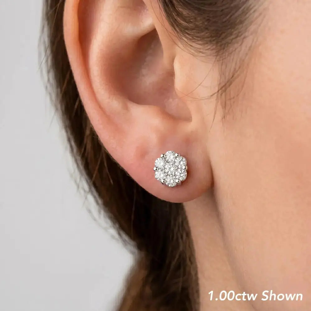 Stunning 14K White Gold Diamond Cluster Unisex Stud Earrings with Secure Screw Backs.