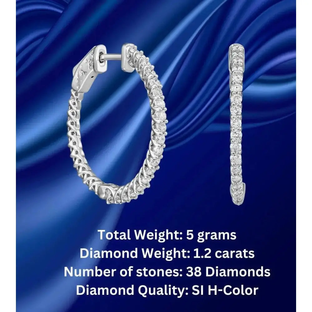 Stunning 14K White Gold Diamond Hoop Earrings - 1.02 Carats of Brilliance by TILO Jewelry