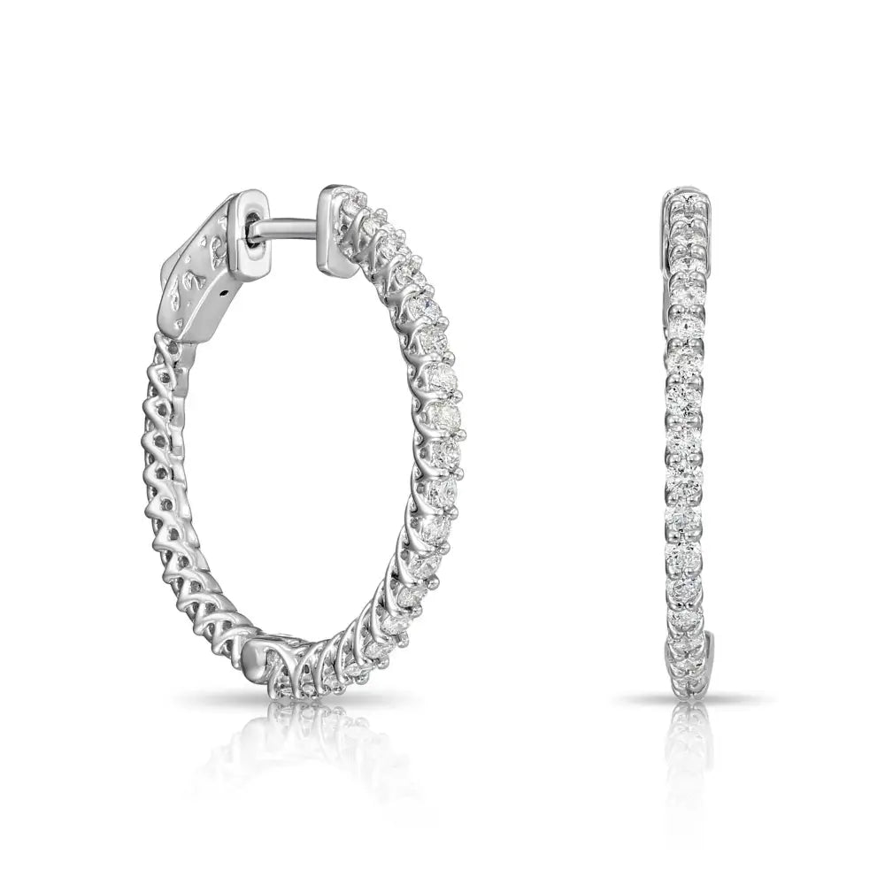 Stunning 14K White Gold Diamond Hoop Earrings - 1.02 Carats of Brilliance by TILO Jewelry.
