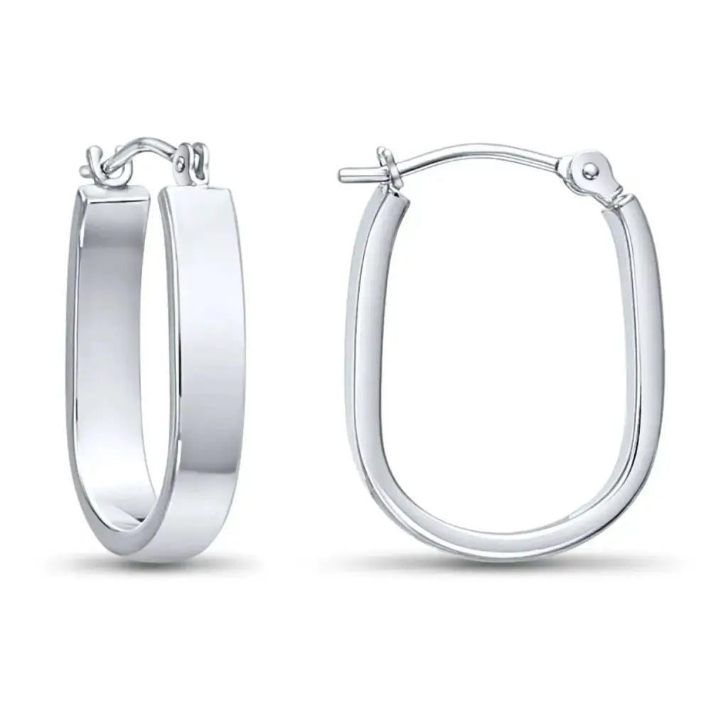 Stunning 14K White Gold Lightweight Rectangular Hoop Earrings for Ultimate Comfort.