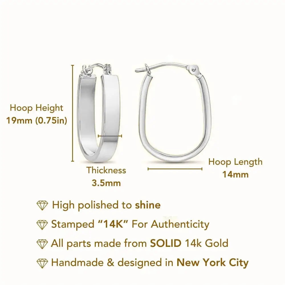 Stunning 14K White Gold Lightweight Rectangular Hoop Earrings for Ultimate Comfort.