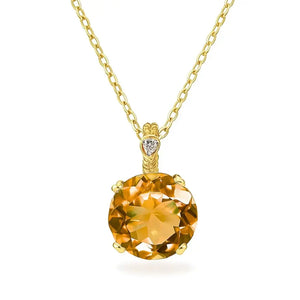 Stunning 14K Yellow Gold Citrine and Diamond Pendant Necklace.