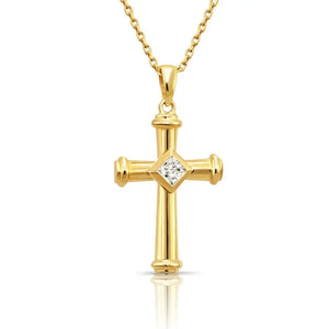 Stunning 14K Yellow Gold Cross Pendant Necklace - Timeless Elegance.