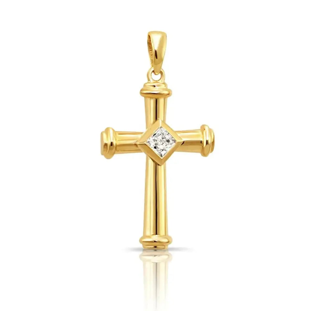 Stunning 14K Yellow Gold Cross Pendant Necklace - Timeless Elegance.