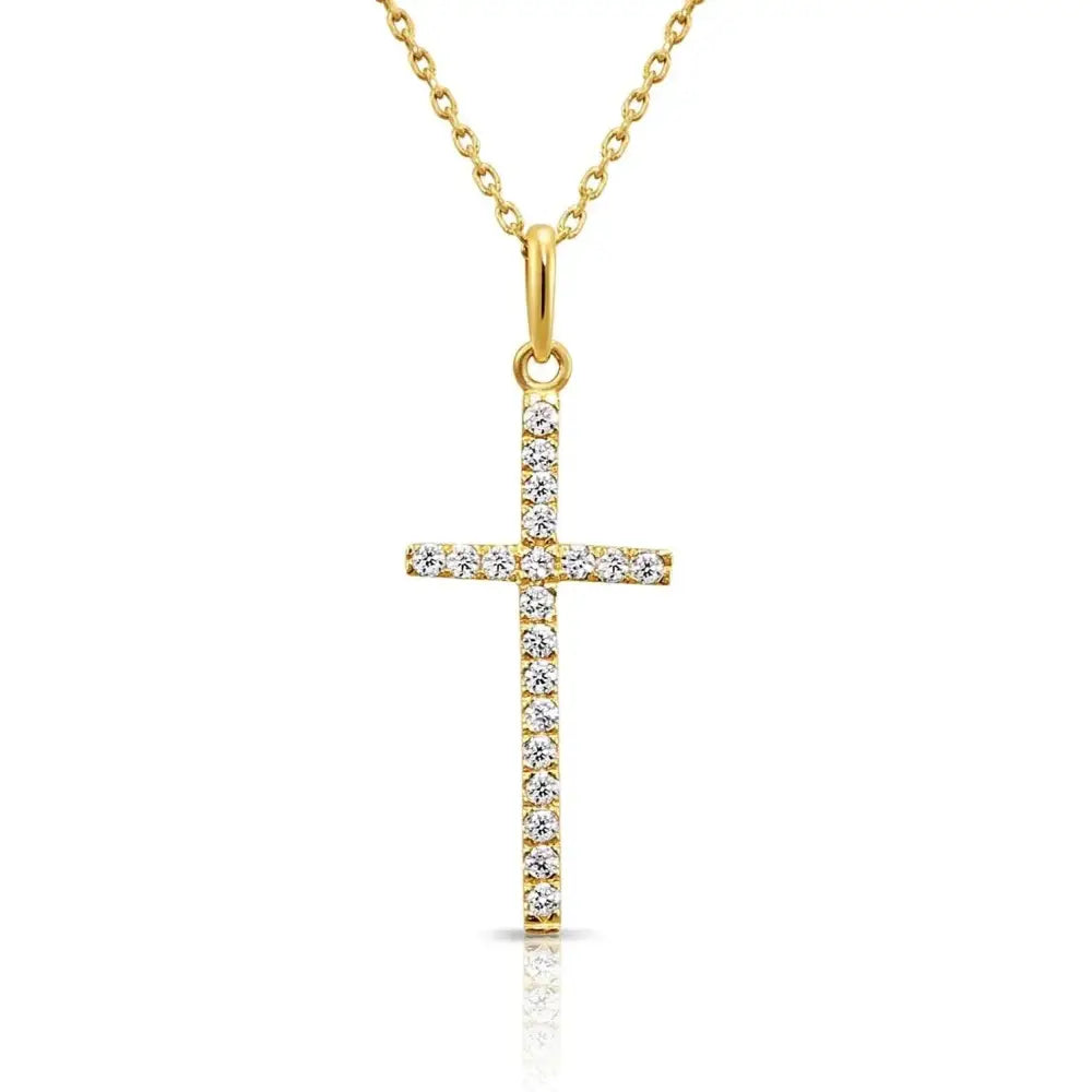 Stunning 14K Yellow Gold Cross Pendant Necklace with 18" Cable Chain.