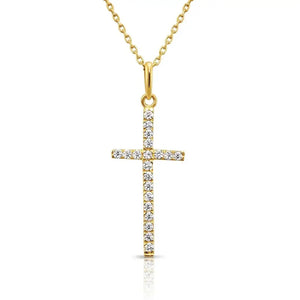 Stunning 14K Yellow Gold Cross Pendant Necklace with 18" Cable Chain.