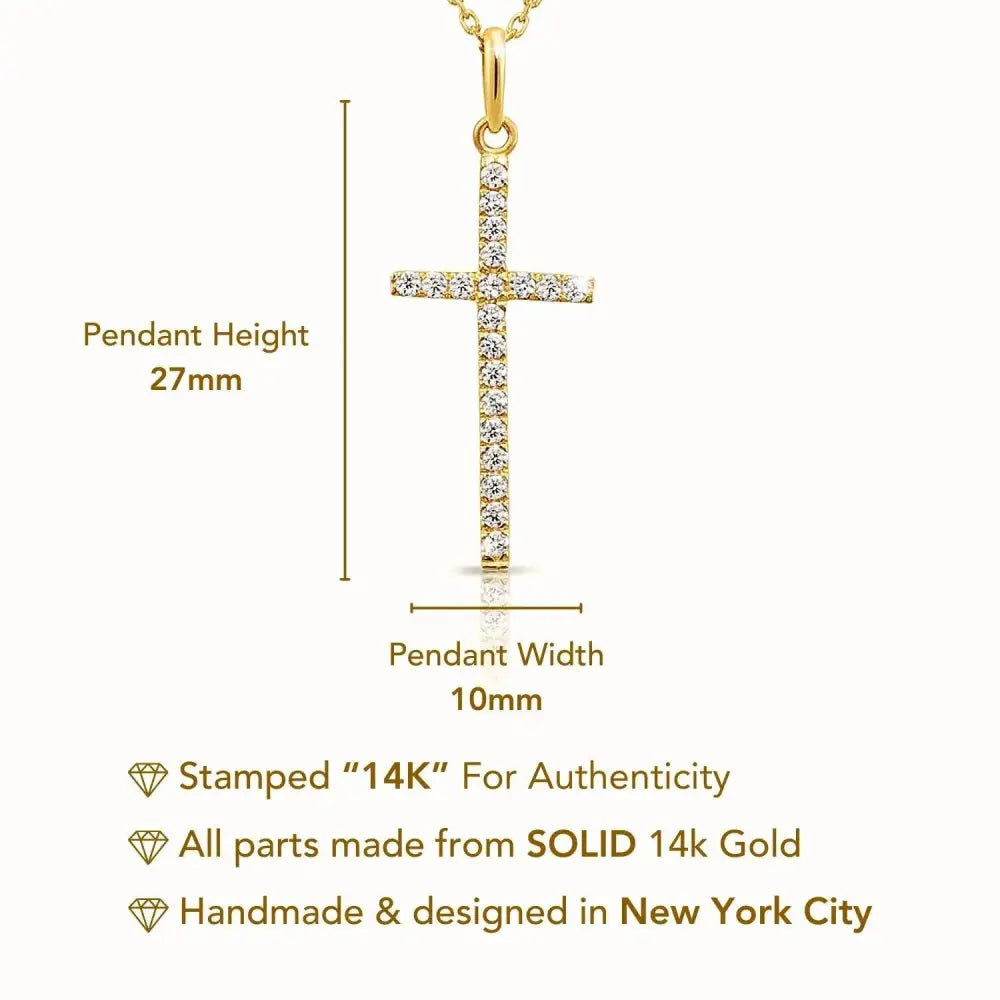 Stunning 14K Yellow Gold Cross Pendant Necklace with 18" Cable Chain.