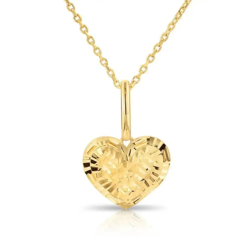 Stunning 14K Yellow Gold Diamond-Cut Heart Pendant Necklace – Perfect for Every Occasion!.