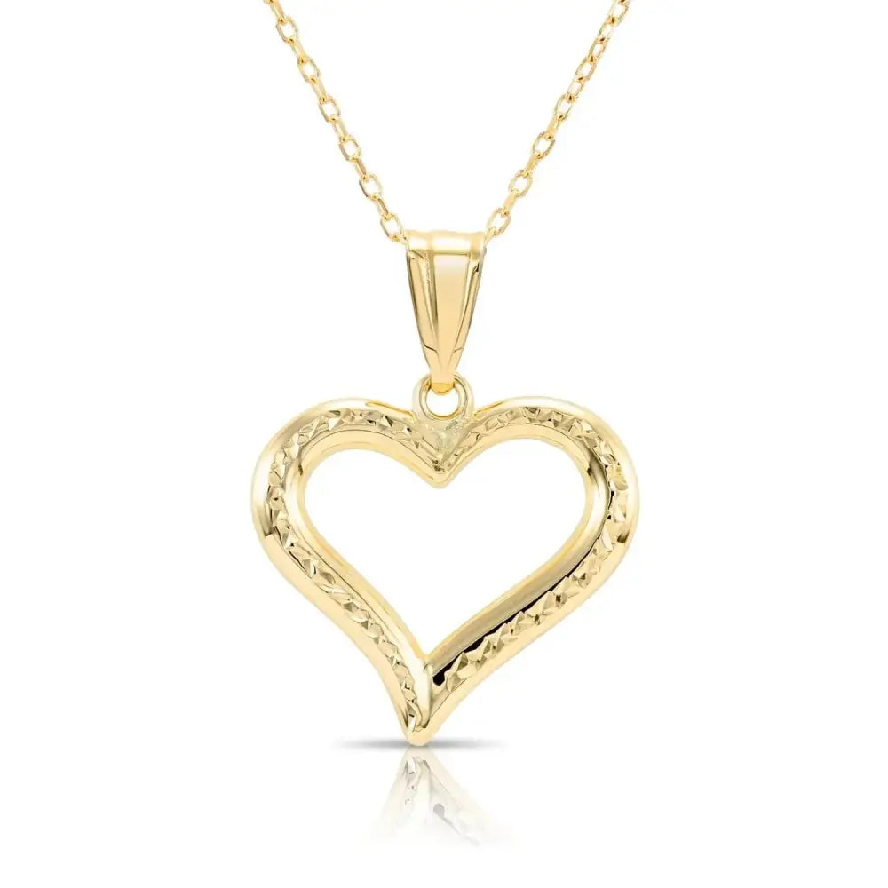 Stunning 14K Yellow Gold Diamond-Cut Heart Pendant Necklace with 18" Cable Chain.