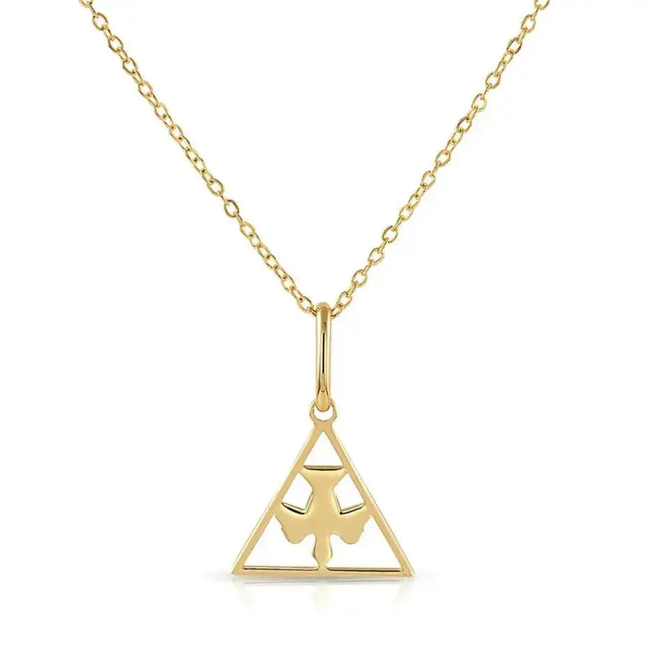 Stunning 14K Yellow Gold Flying Bird Triangle Pendant Necklace - Perfect 18" Gift!.