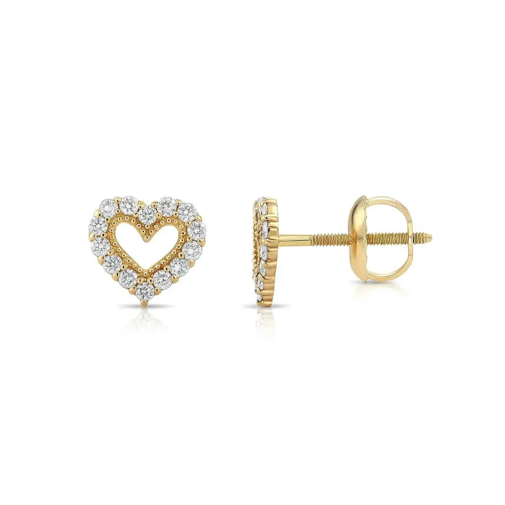 Stunning 14K Yellow Gold Heart Lab Diamond Studs - 0.25ctw with Secure Screwback Closure.