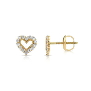 Stunning 14K Yellow Gold Heart Lab Diamond Studs - 0.25ctw with Secure Screwback Closure.