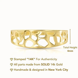 Stunning 14K Yellow Gold Openwork Ring with Unique Artistic Design – Perfect Statement Gift for Her Birthdays & Everyday Elegance.