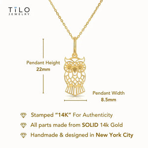 Stunning 14K Yellow Gold Owl Pendant Necklace - A Timeless Charm.