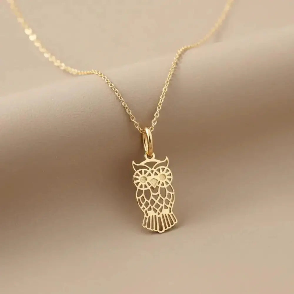 Stunning 14K Yellow Gold Owl Pendant Necklace - A Timeless Charm.