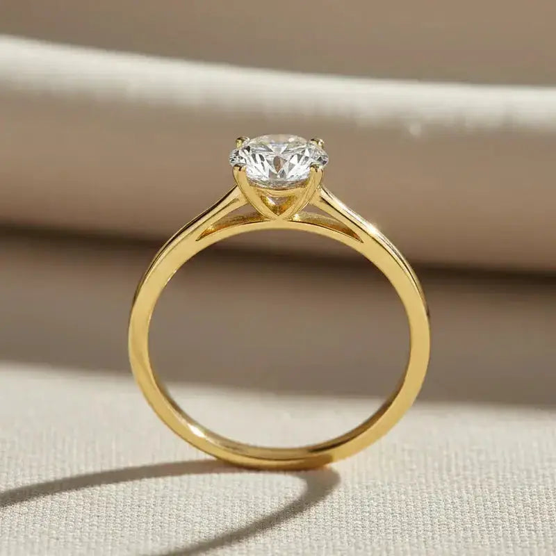 Stunning 14K Yellow Gold Round Solitaire Engagement Ring - 1 Ctw, Timeless Symbol of Love for Proposals and Anniversaries.