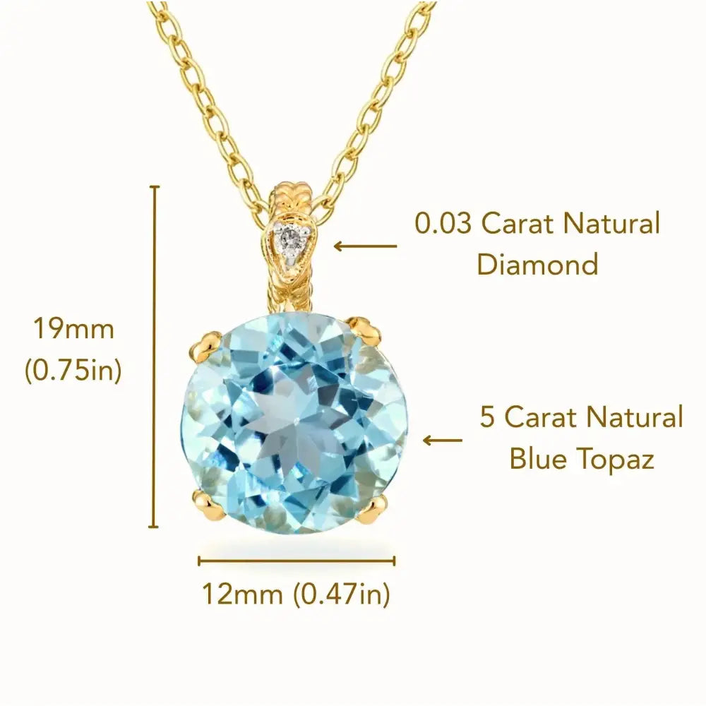Stunning 14K Yellow Gold Sky Blue Topaz and Diamond Pendant