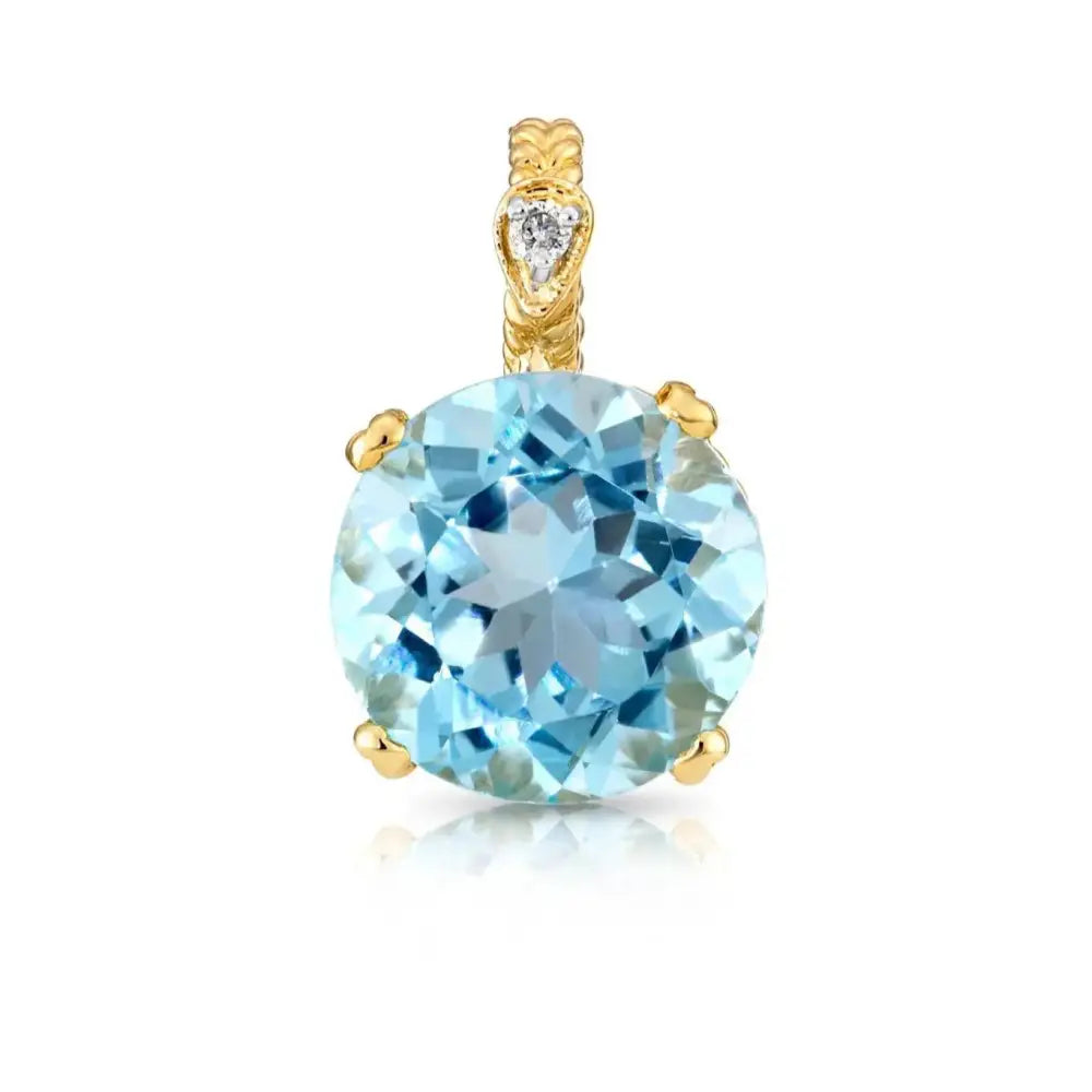 Stunning 14K Yellow Gold Sky Blue Topaz and Diamond Pendant.
