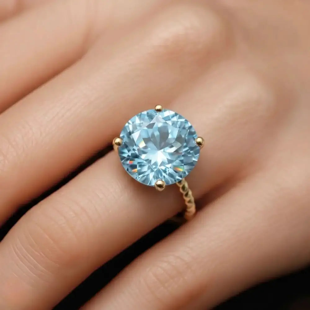 Stunning 14K Yellow Gold Sky Blue Topaz Ring - Perfect Birthday Gemstone Gift for Her!.