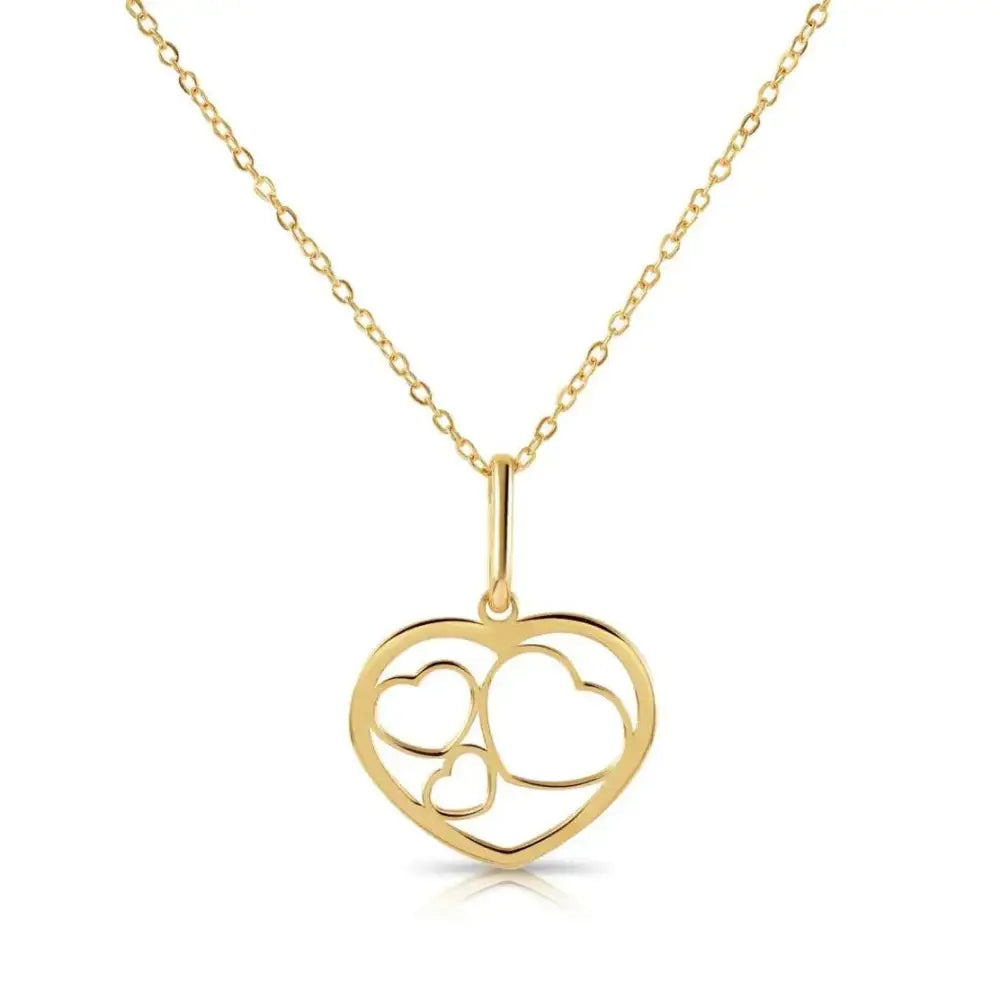 Stunning 14K Yellow Gold Triple Heart Pendant Necklace - The Perfect Timeless Gift.