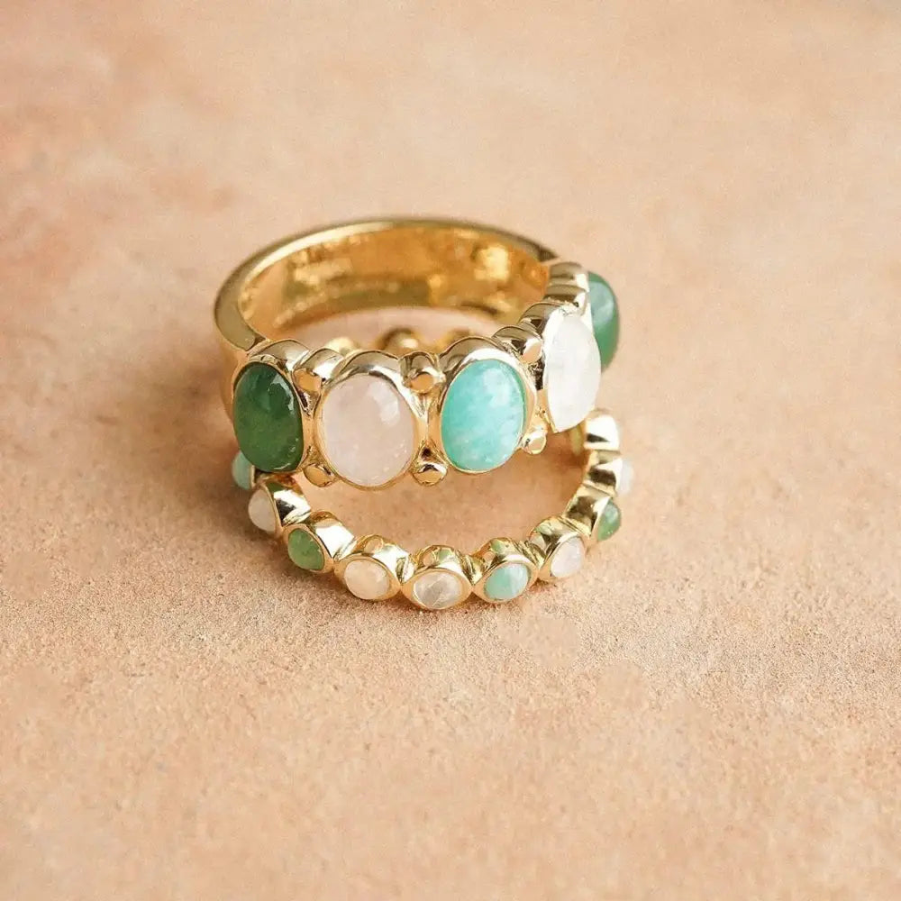 Stunning 18Ct Gold Plated Bold Mixed Gemstone Ring.
