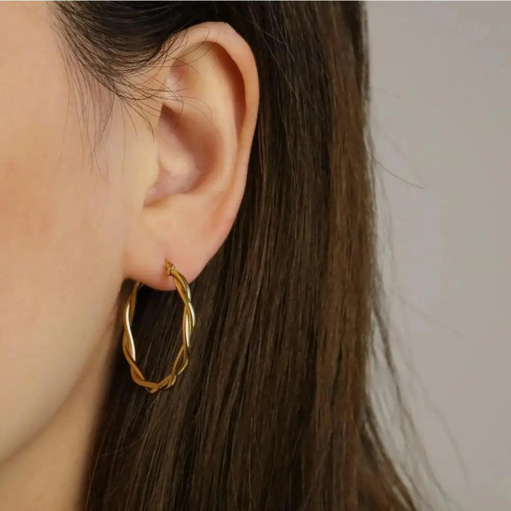Stunning 18K Gold Plated Titanium Twist Hoop Earrings - Hypoallergenic Minimalist Elegance.