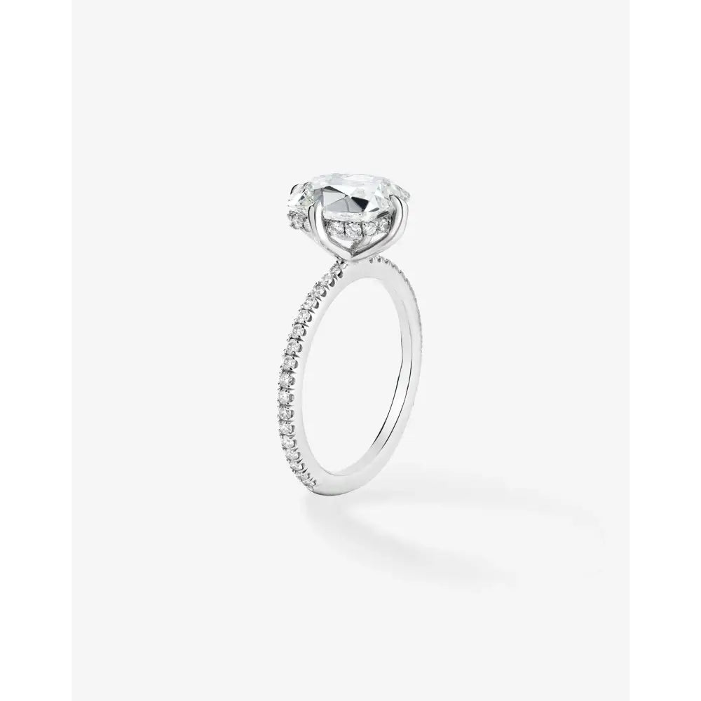 Stunning 2.08ct Old Mine Natural Diamond in Whisper Thin® Pavé Hidden Halo Setting.