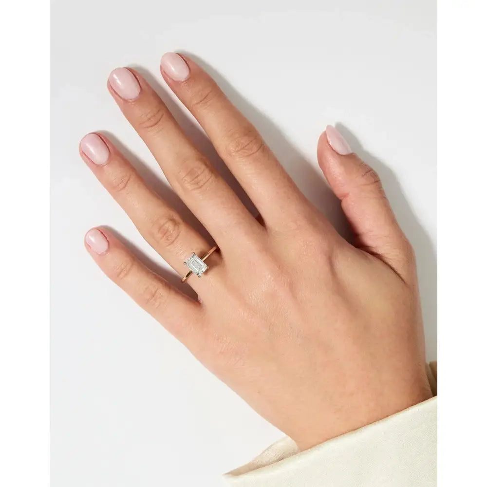 Stunning 2.54ct Emerald Diamond Solitaire Engagement Ring in Ultra Thin 14K Gold.