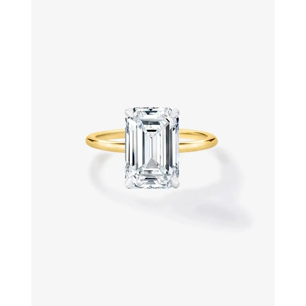 Stunning 2.77ct Emerald & Diamond Ultra Thin 14K Gold Solitaire Engagement Ring.