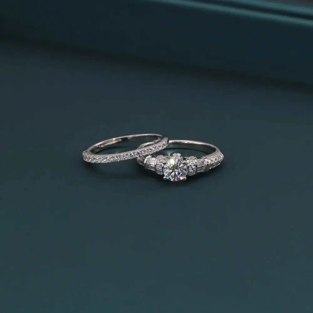 Stunning 2 Carat Round Brilliant-Cut CZ Engagement Ring Set in 925 Sterling Silver – Elegant Two-Tier Stackable Design for Proposals & Anniversaries.