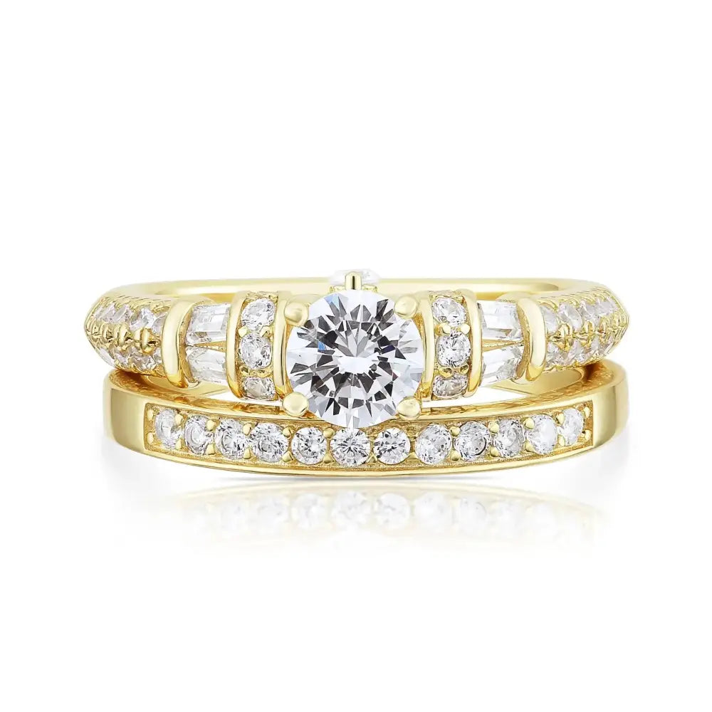 Stunning 2 Carat Round Brilliant-Cut CZ Engagement Ring Set in 925 Sterling Silver – Elegant Two-Tier Stackable Design for Proposals & Anniversaries.