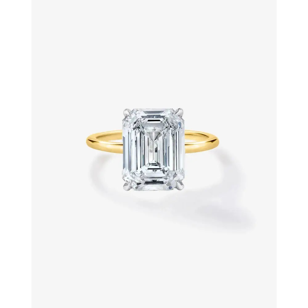 Stunning 3.00ct Emerald Diamond Hidden Halo Engagement Ring in Whisper Thin 14K Yellow Gold.