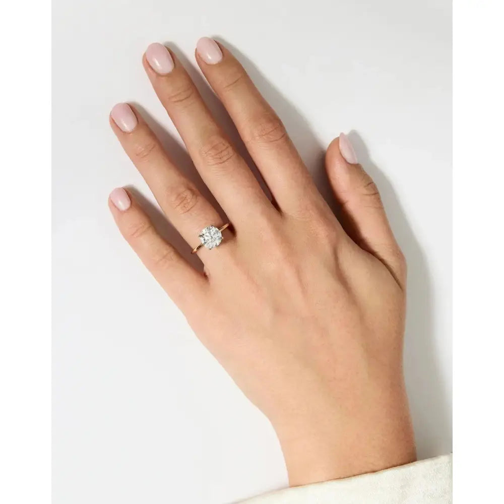 Stunning 3.51ct Round Lab Diamond Engagement Ring - Elegant Ultra Thin 14K Gold Solitaire Design.