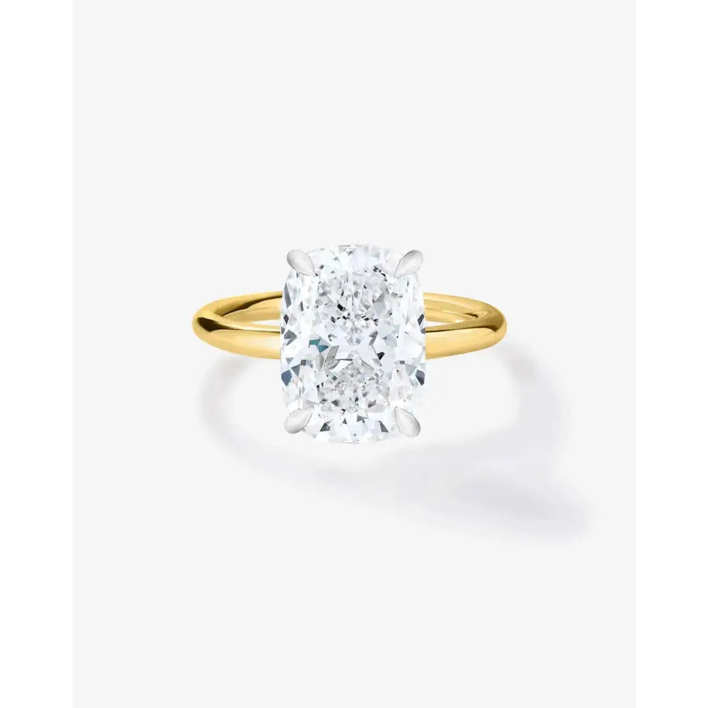 Stunning 3.53ct Cushion Diamond Cloud Solitaire Engagement Ring in 14K Gold.