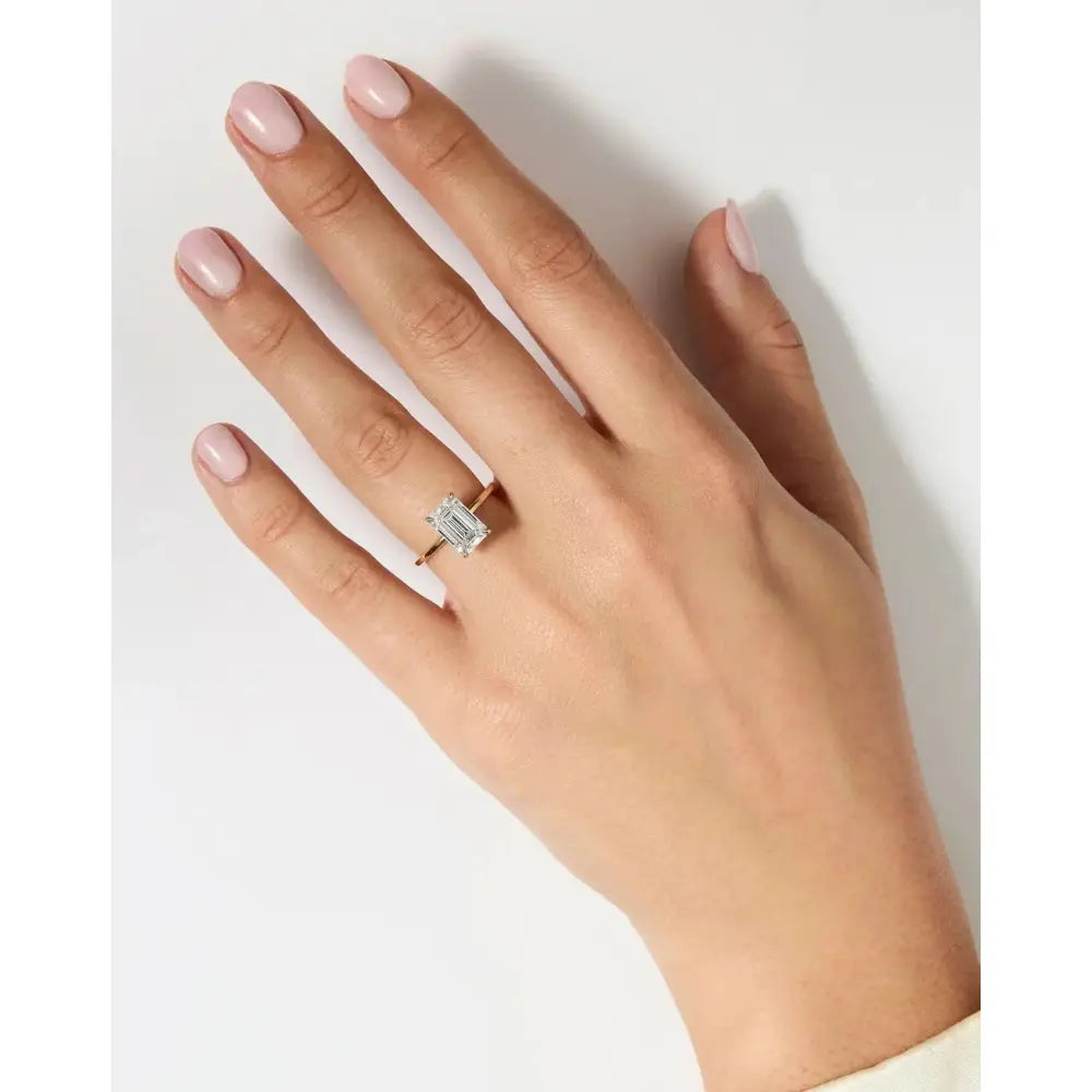 Stunning 3.62ct Emerald Lab Diamond Hidden Halo Ring – Elegant Ultra Thin 14K Gold Engagement Ring.