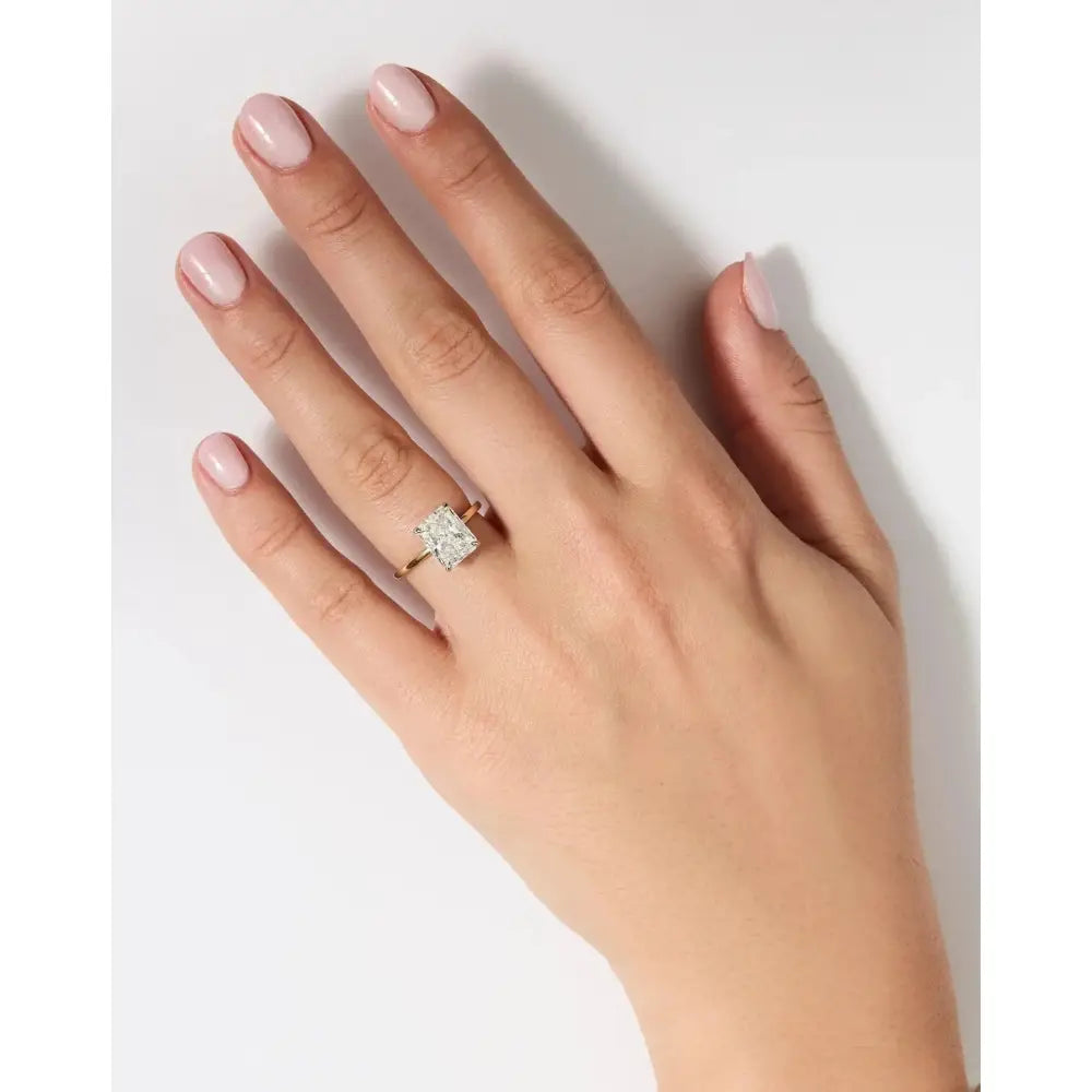 Stunning 3.82ct Radiant Diamond Engagement Ring in Ultra Thin 14K Gold Solitaire Setting.