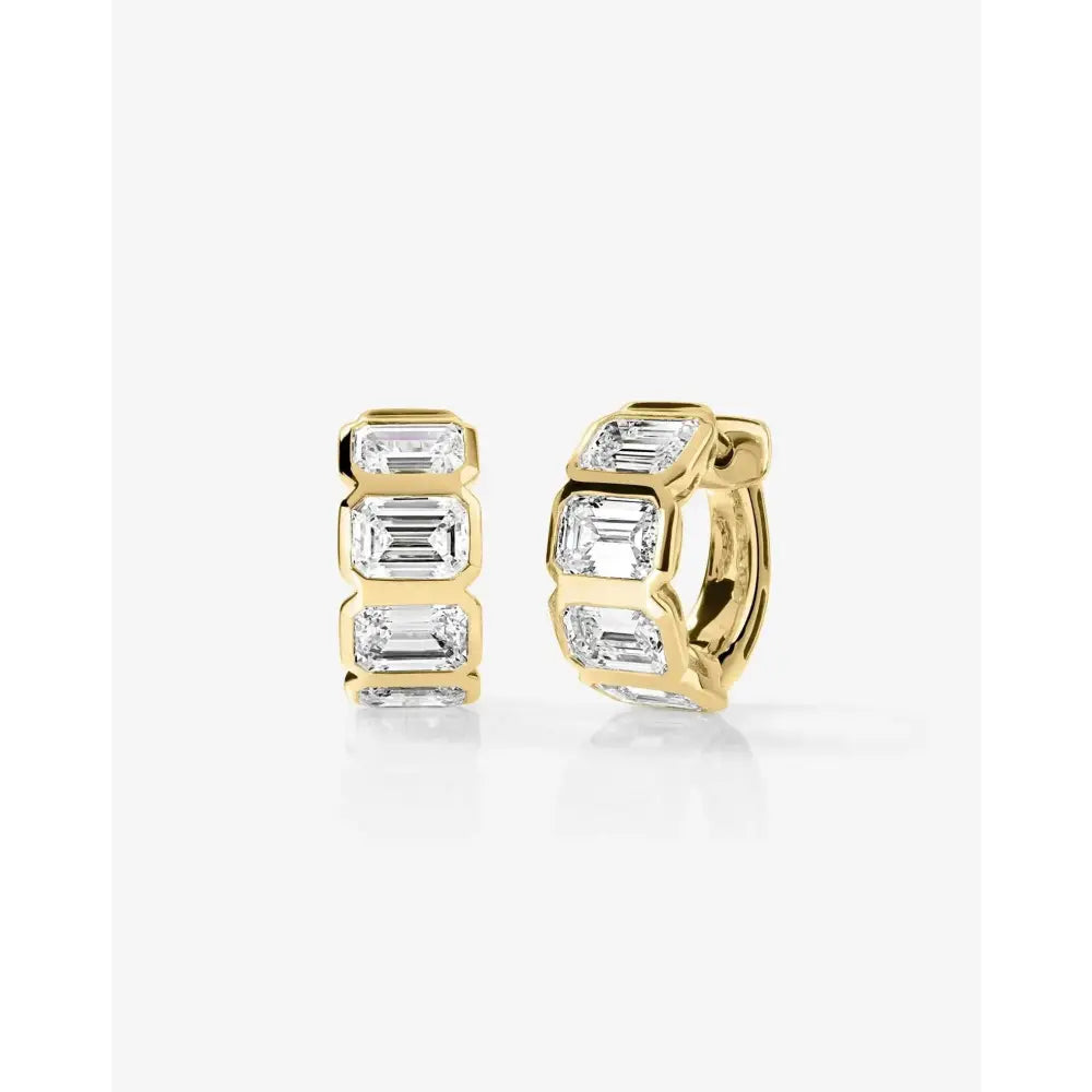Stunning Bezel-Set Emerald Lab Diamond Huggie Earrings.